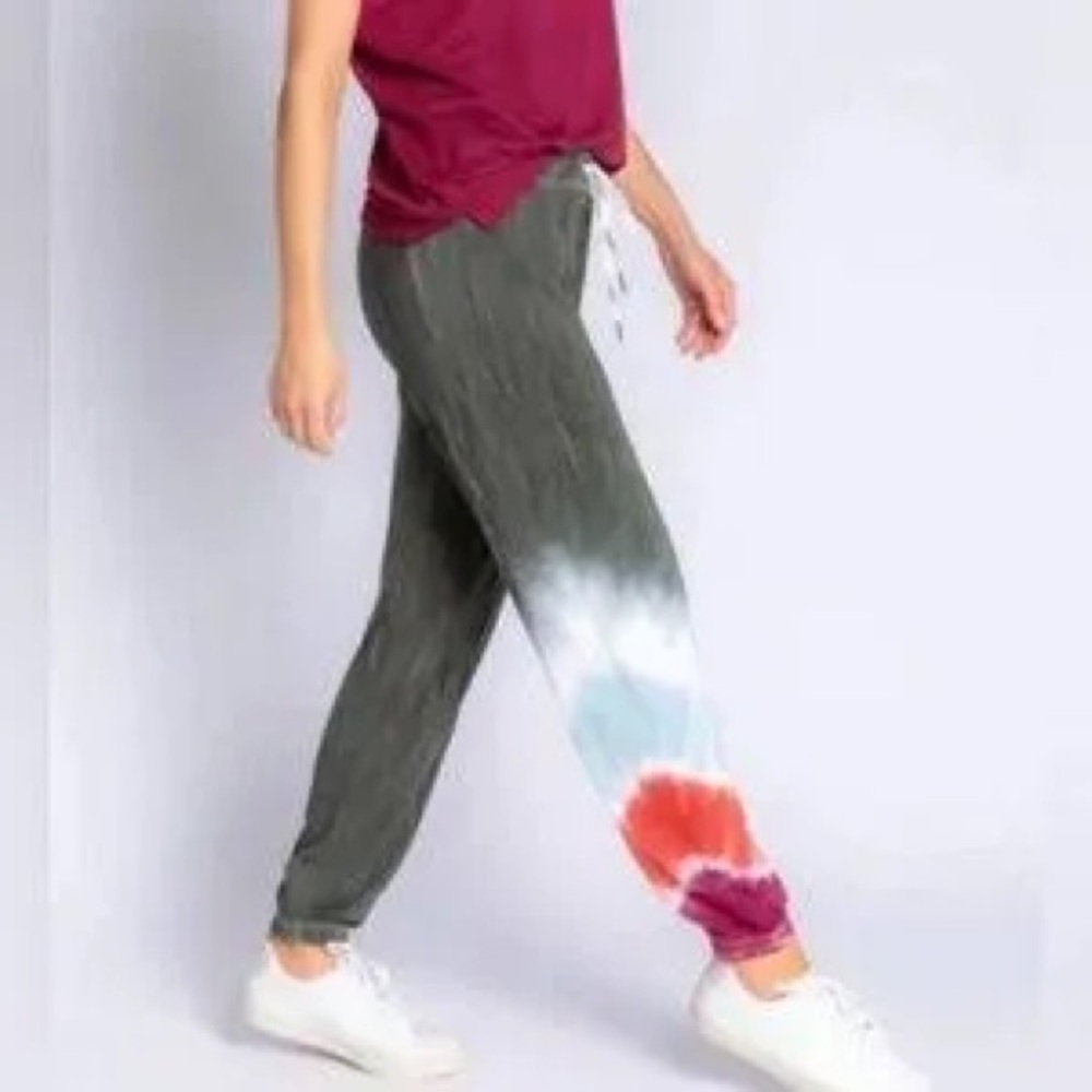 PJ Salvage Maroon & Gray Tie-Dye Jogger Pants